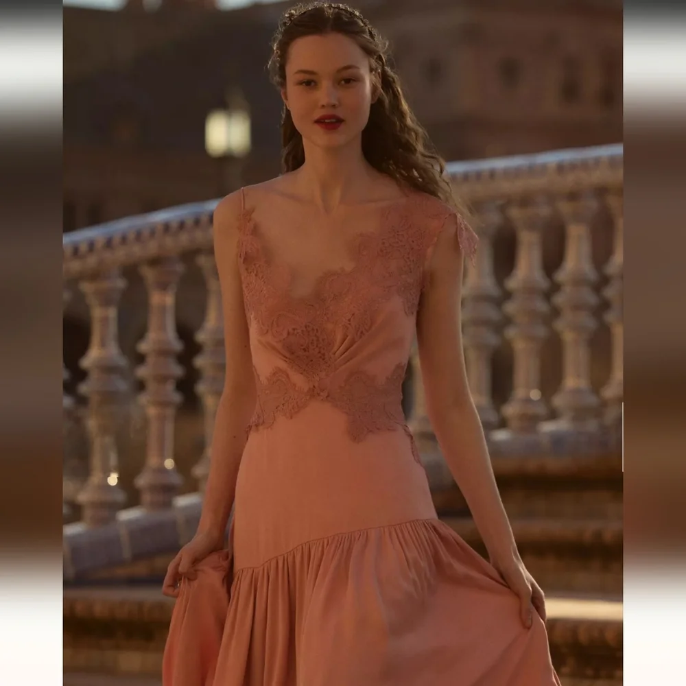 Anthropologie BHLDN Evelyn Lace V-neck High-low Midi Dress Medium - Picture 5 of 16